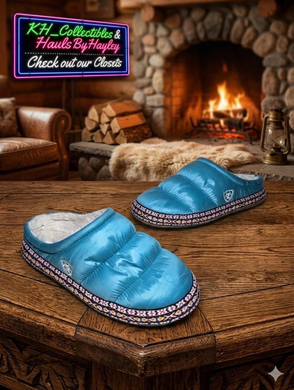 Ariat Women’s Quilted Cruiser Slippers Turquoise Blue Size S (6.5-7)